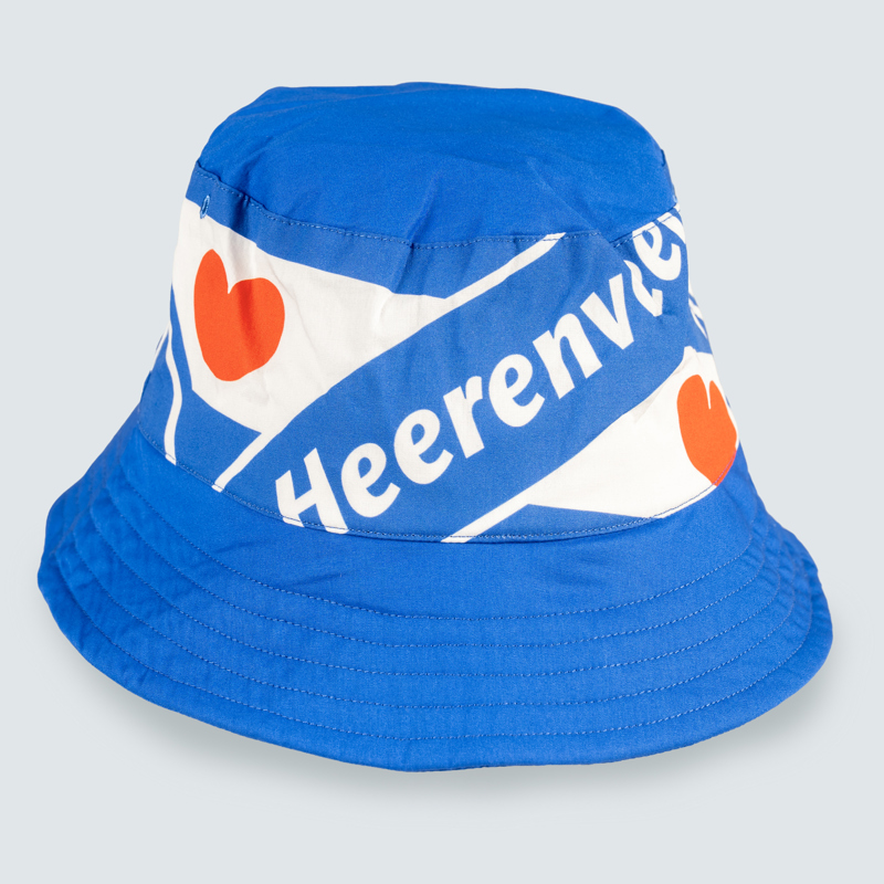 Bucket hat logo groot blauw